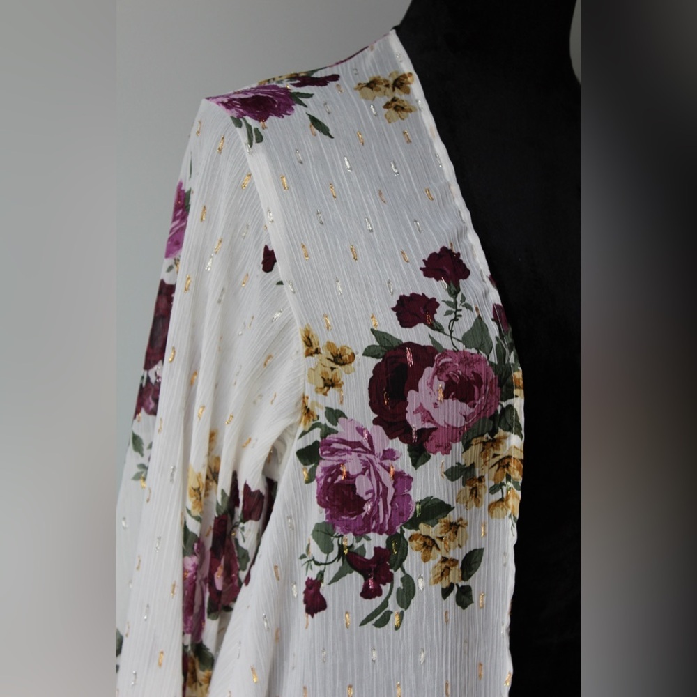 Torrid Floral Kimono with Purple and Pink Accents - Picture 2 of 9